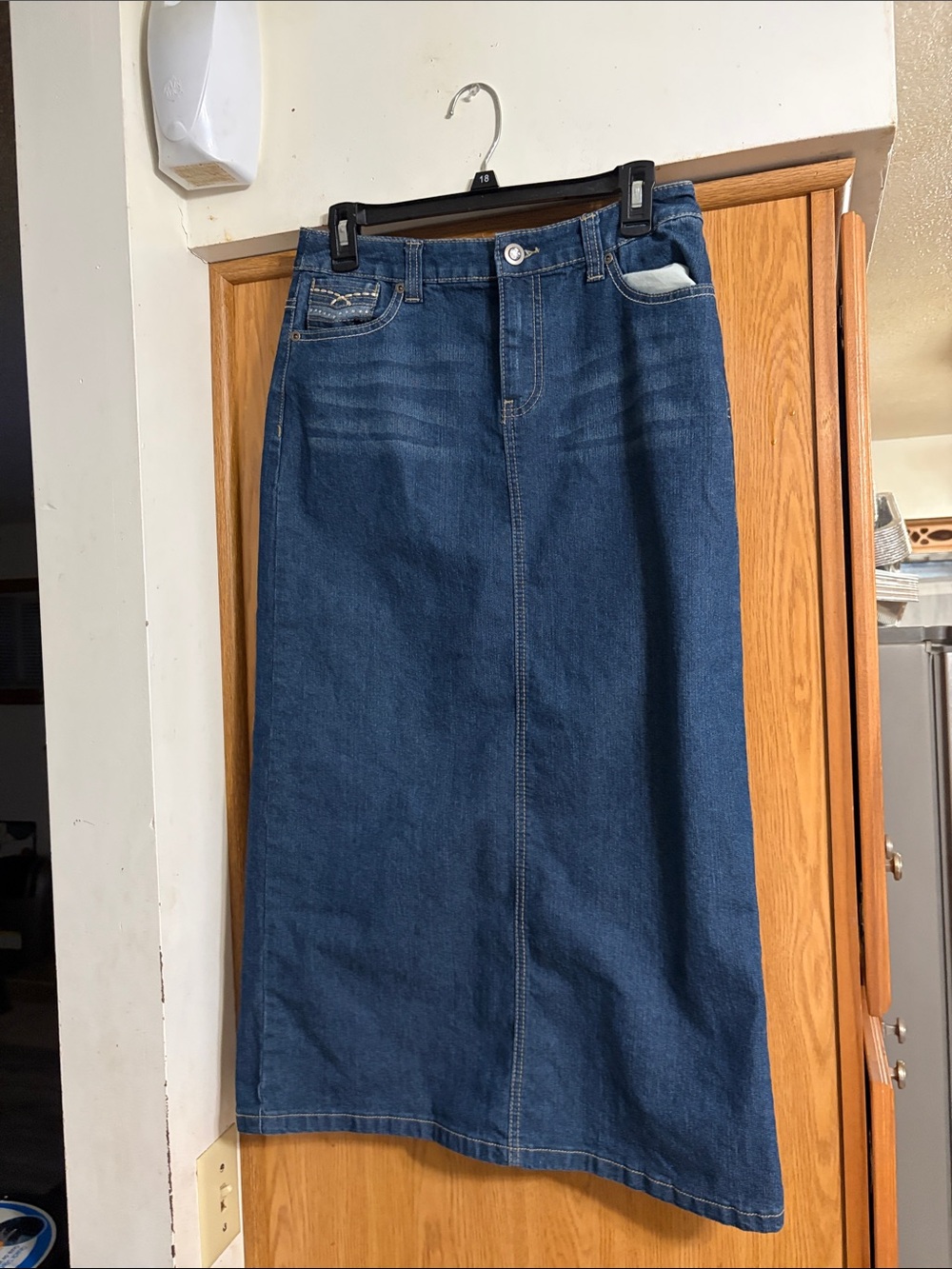 Christopher & Banks Dark Blue Denim Midi Skirt with Embellished Back Pockets